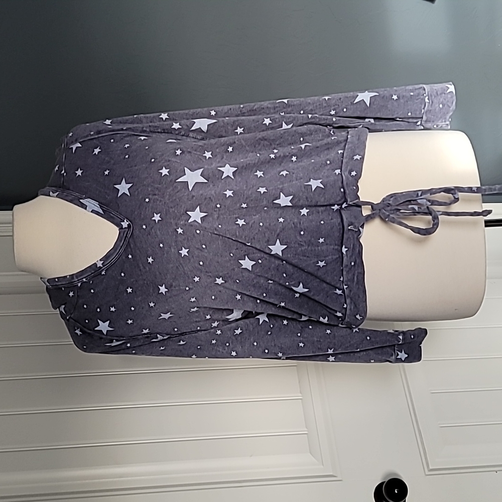 Maronie Star Print Hooded Long Sleeve Top w/ Drawstring Hem | NWOT | S